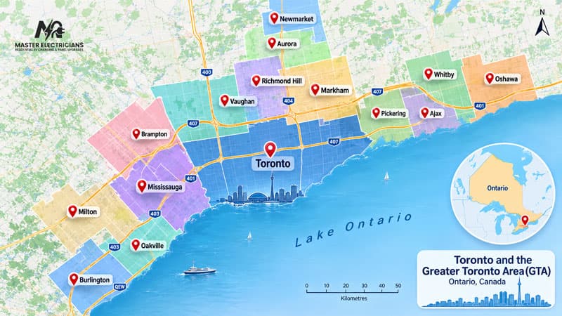 Toronto and GTA electrical service area map